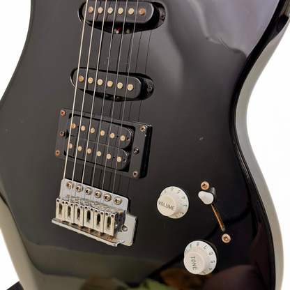 Ashton Stratocaster-Style Electric Guitar with In-Built Tuner in Gloss Black