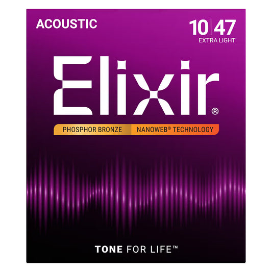 Elixir Nanoweb Phosphor Bronze Acoustic Guitar Strings E16002 Extra Light (10-47)