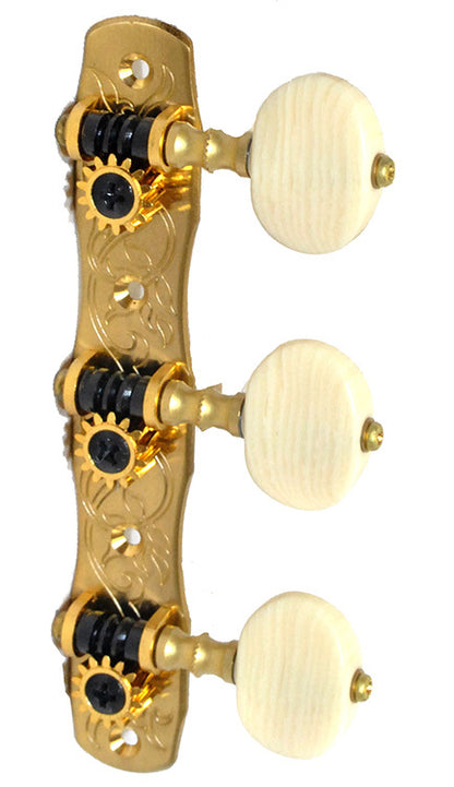 Gotoh 35G1800 Classical Guitar Tuning Machines on Decorative Plate in Solid Brass Finish (3+3)