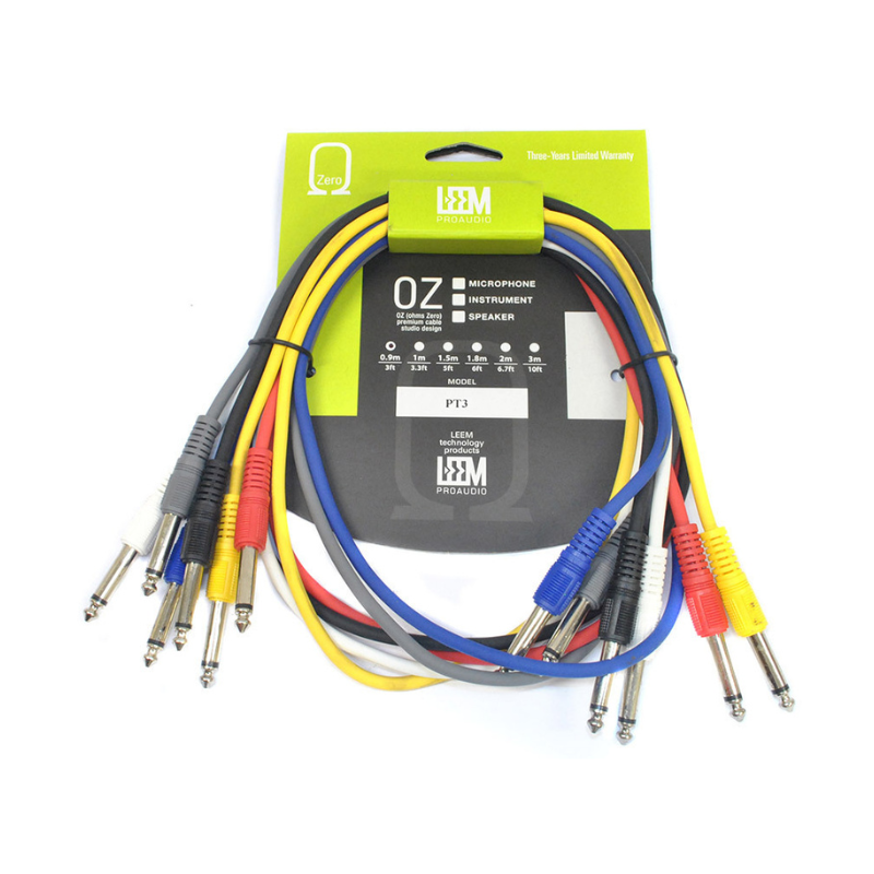 Leem 3ft FX Pedal Patch Cables 6pk (1/4" Straight Plug - 1/4" Straight Plug)