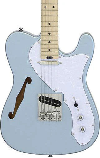 Aria 615-TL Series Semi-Hollow Electric Guitar in Metallic Ice Blue