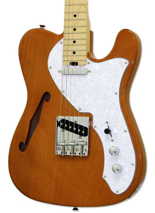 Aria 615-TL Series Semi-Hollow Electric Guitar in Natural Gloss