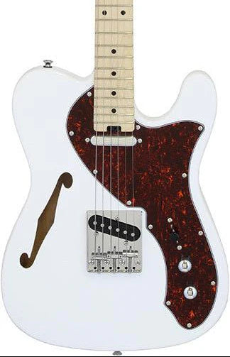 Aria 615-TL Series Semi-Hollow Electric Guitar in White Gloss