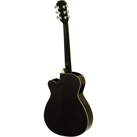 Aria ARAFN15CEBK AFN-15 Prodigy Series Acoustic Electric Folk Body Guitar with Cutaway in Black Gloss