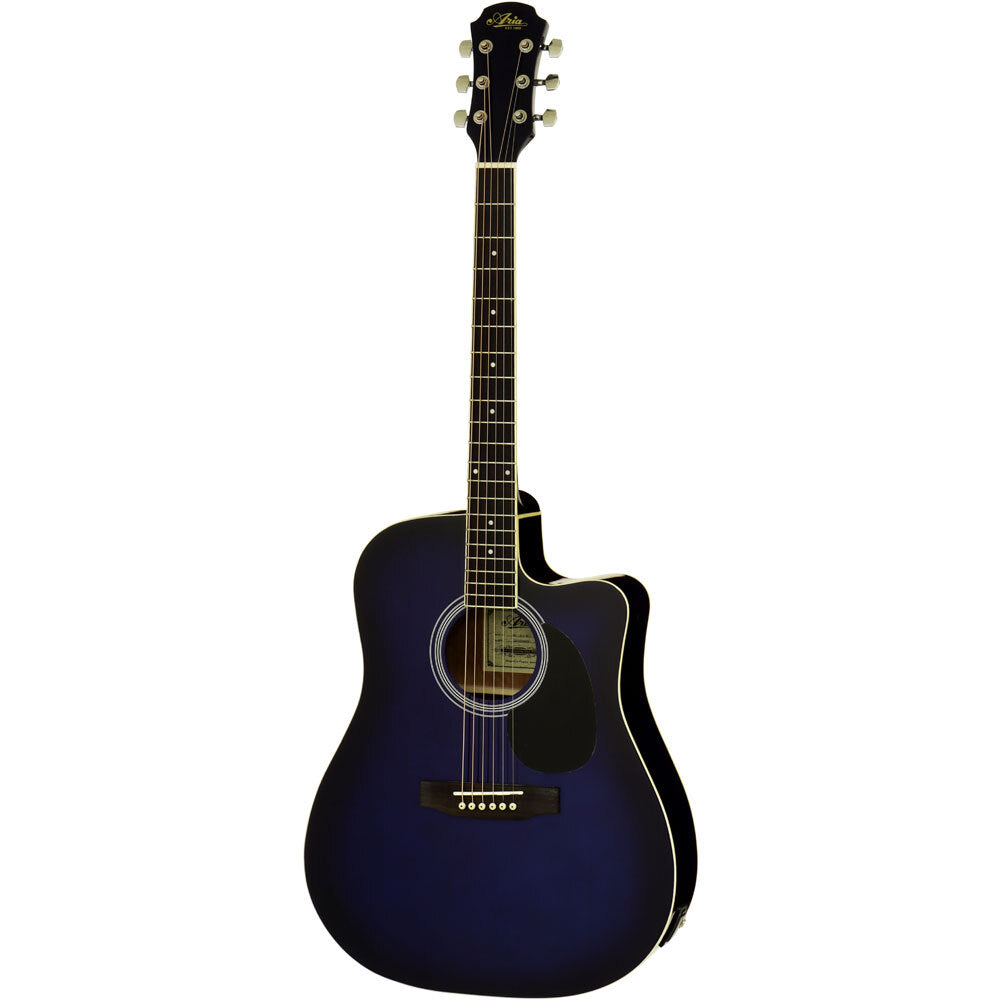 Aria ARAWN15CEBLS AWN-15 Prodigy Series Acoustic Electric Dreadnought Guitar with Cutaway in Blue Shade Gloss