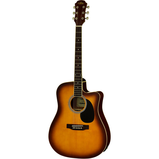 Aria ARAWN15CETS AWN-15 Prodigy Series Acoustic/Electric Dreadnought Guitar with Cutaway in Tobacco Sunburst