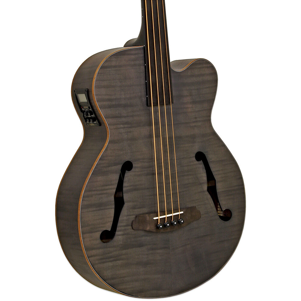 Aria FEB-F2/FL Elecord Series Fretless Acoustic Electric Bass Guitar in Stained Black