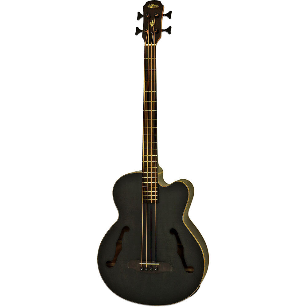 Aria FEB-F2M Elecord Series Medium Scale Acoustic Electric Bass Guitar in Stained Black