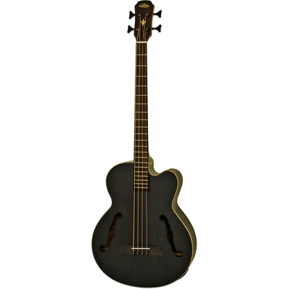 Aria FEB-F2M Elecord Series Medium Scale Acoustic Electric Bass Guitar in Stained Black