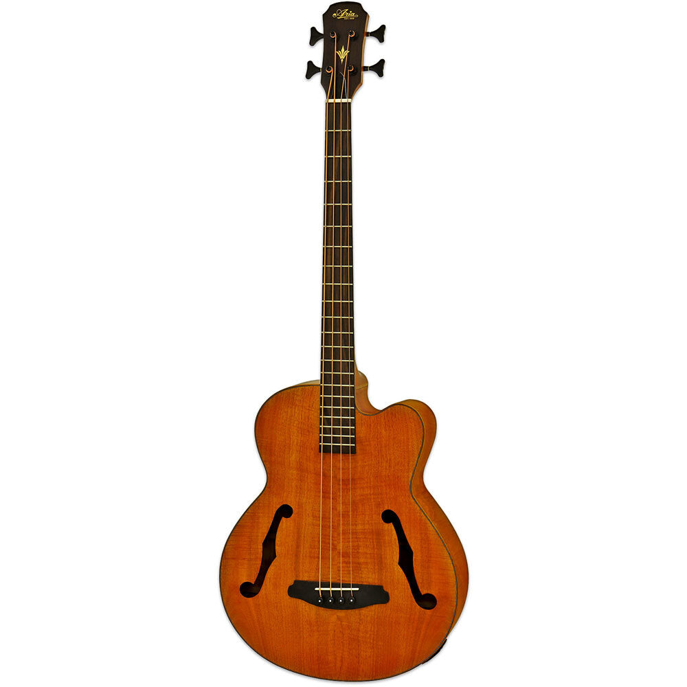 Aria FEB-F2M Elecord Series Medium Scale Acoustic Electric Bass Guitar in Stained Brown