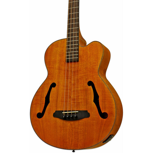 Aria FEB-F2M Elecord Series Medium Scale Acoustic Electric Bass Guitar in Stained Brown