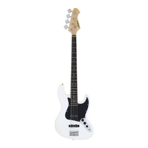 Aria ARSTBJBBWH STB-JB Series Electric Bass Guitar in White with Black Pickguard