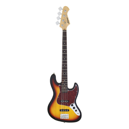 Aria ARSTBJBTT3TS STB-JB Series Electric Bass Guitar in 3-Tone Sunburst with Tortoise Shell Pickguard