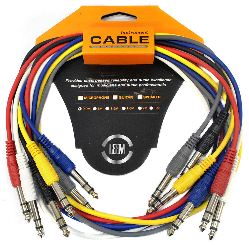 Leem 3ft Stereo Patch Cables 6pk (1/4" Stereo Jack Plug - 1/4" Stereo Jack Plug )