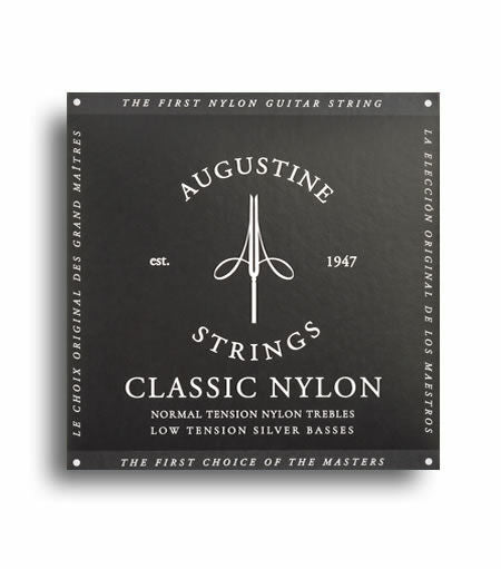 Augustine AUGBLACK Classic Black Classical Guitar Strings (Normal Tension Nylon Trebles/Low Tension Silver Basses)