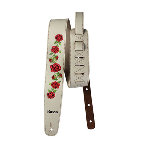 Basso VTFL03 Synthetic Beige Floral Embroidered Guitar Strap