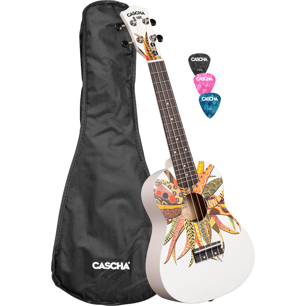 Cascha CASCULCDC Linden Series Concert Ukulele in White with Dreamcatcher Design & Bag