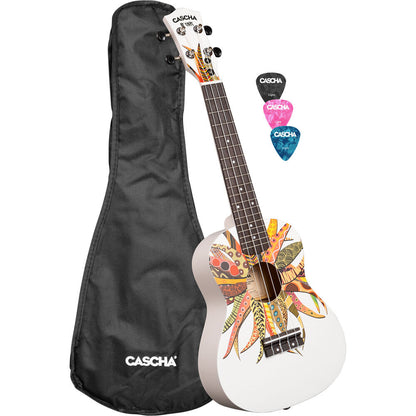 Cascha CASCULCDC Linden Series Concert Ukulele in White with Dreamcatcher Design & Bag