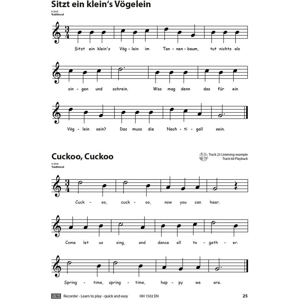 Cascha Learn To Play Quick & Easy Recorder Method Book/CD