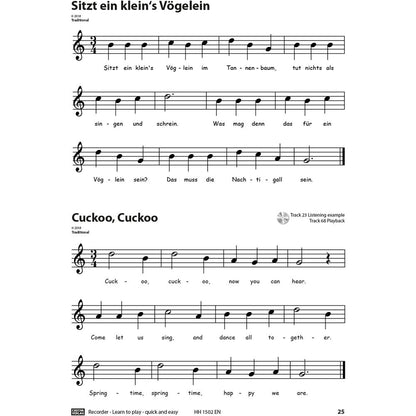Cascha Learn To Play Quick & Easy Recorder Method Book/CD