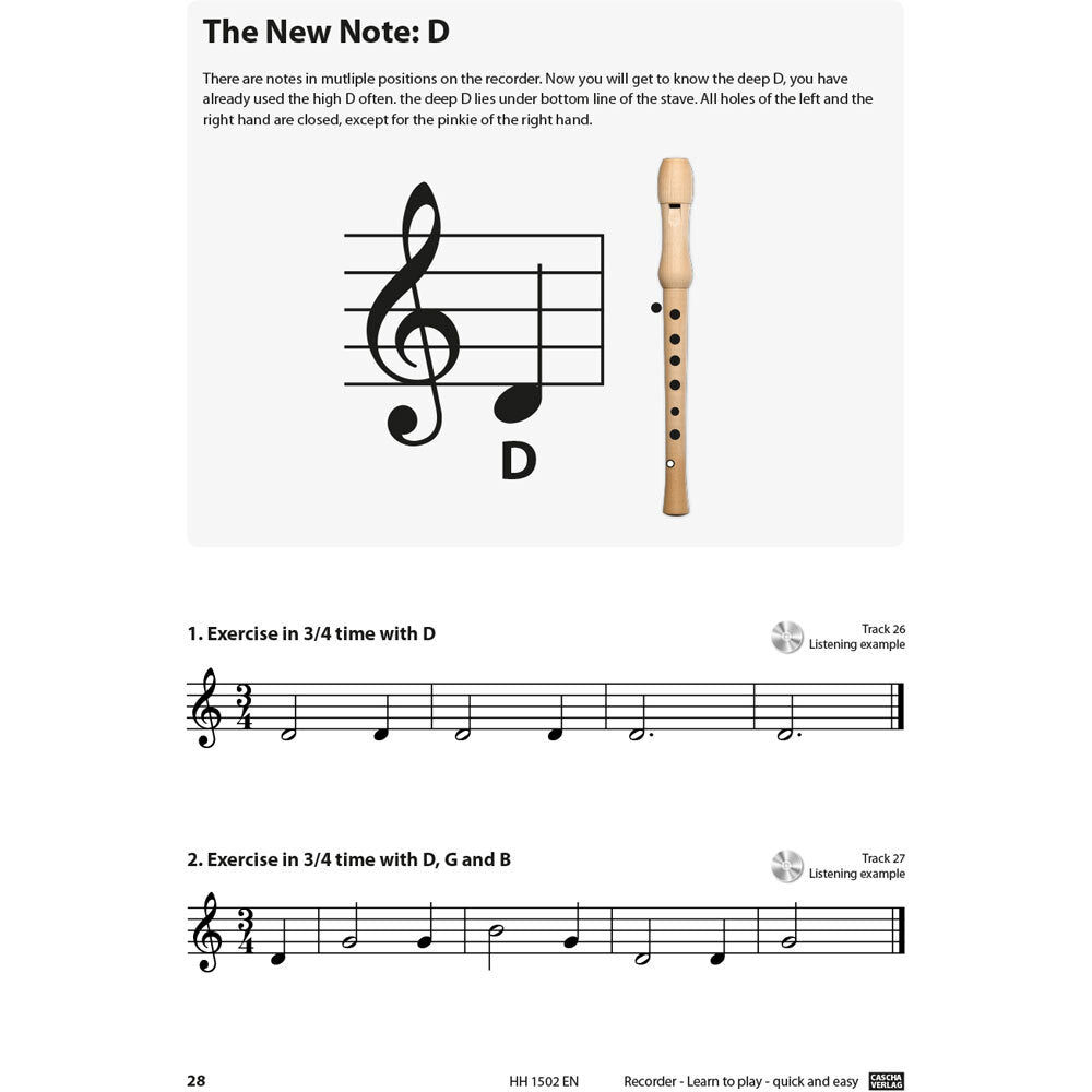 Cascha Learn To Play Quick & Easy Recorder Method Book/CD