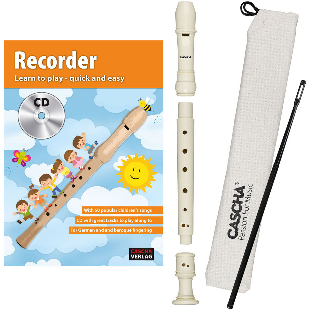Cascha CASHH1510EN Descant Soprano Recorder Pack with Baroque Fingering in Ivory Book & CD