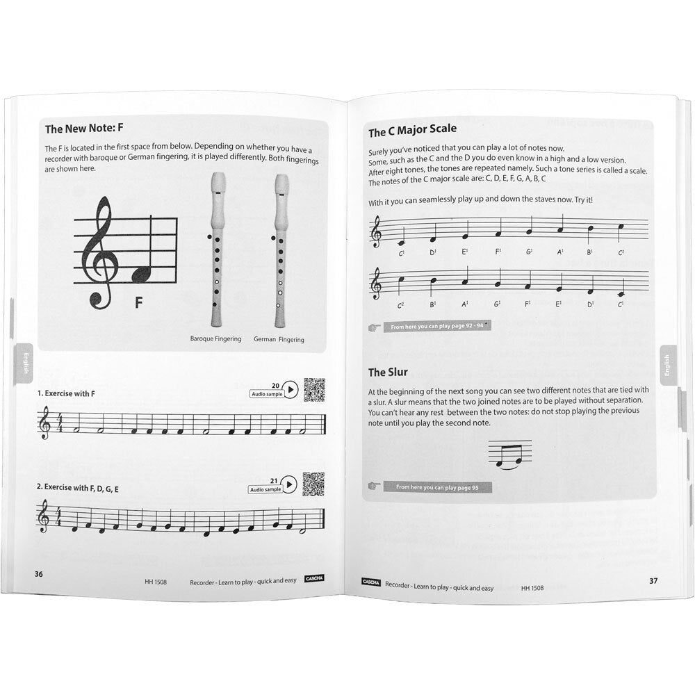 Cascha CASHH1510EN Descant Soprano Recorder Pack with Baroque Fingering in Ivory Book & CD