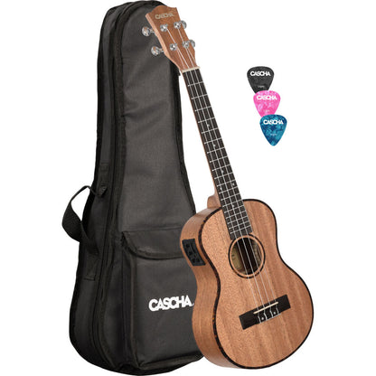 Cascha CASHH2048E Mahogany Series Acoustic/Electric Tenor Ukulele in Natural Finish
