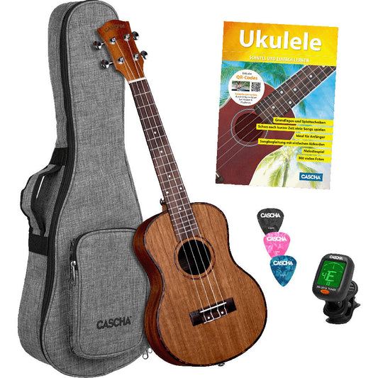 Cascha CASHH2049 Mahogany Series Tenor Ukulele Starter Pack in Natural Finish