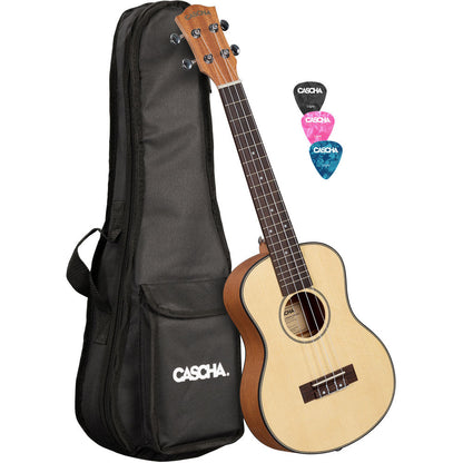 Cascha CASHH2154L Spruce Solid Top Series Left-Handed Tenor Ukulele in Natural Finish