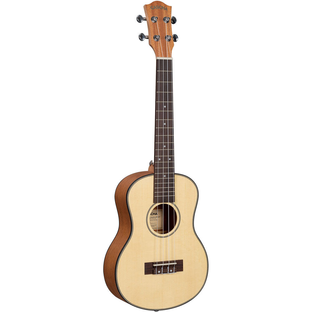 Cascha CASHH2154L Spruce Solid Top Series Left-Handed Tenor Ukulele in Natural Finish