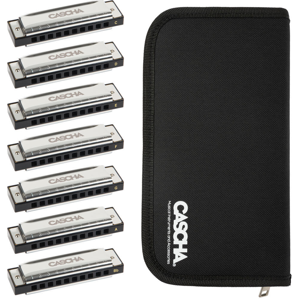 Cascha CASHH2223 7-Pce Blues Harmonica Set in the Keys A, Bb, C, D, E, F, G