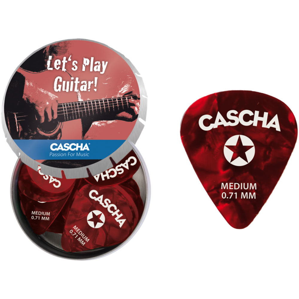 Cascha CASHH2294 Metal Tin of 24 Medium Celluloid Guitar Picks in Red (0.71mm)
