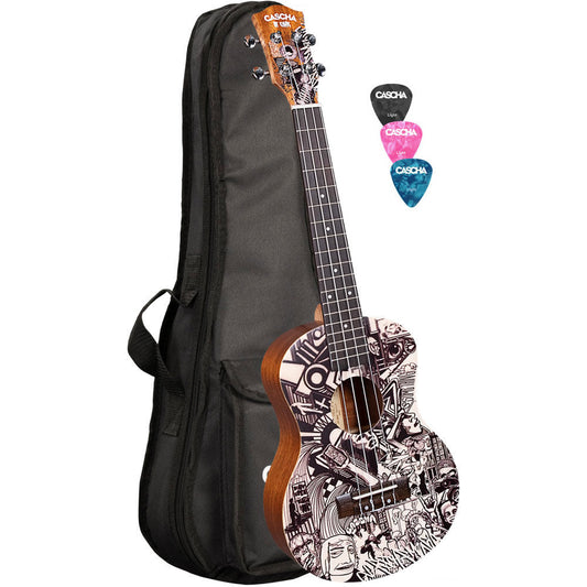 Cascha CASHH2609 Art Series Tenor Ukulele with Sketch Design