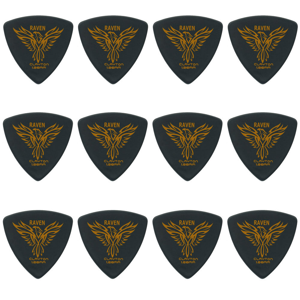 Clayton CLABRT126 Black Raven Rounded Triangle Guitar Picks (1.26mm) - 12pk