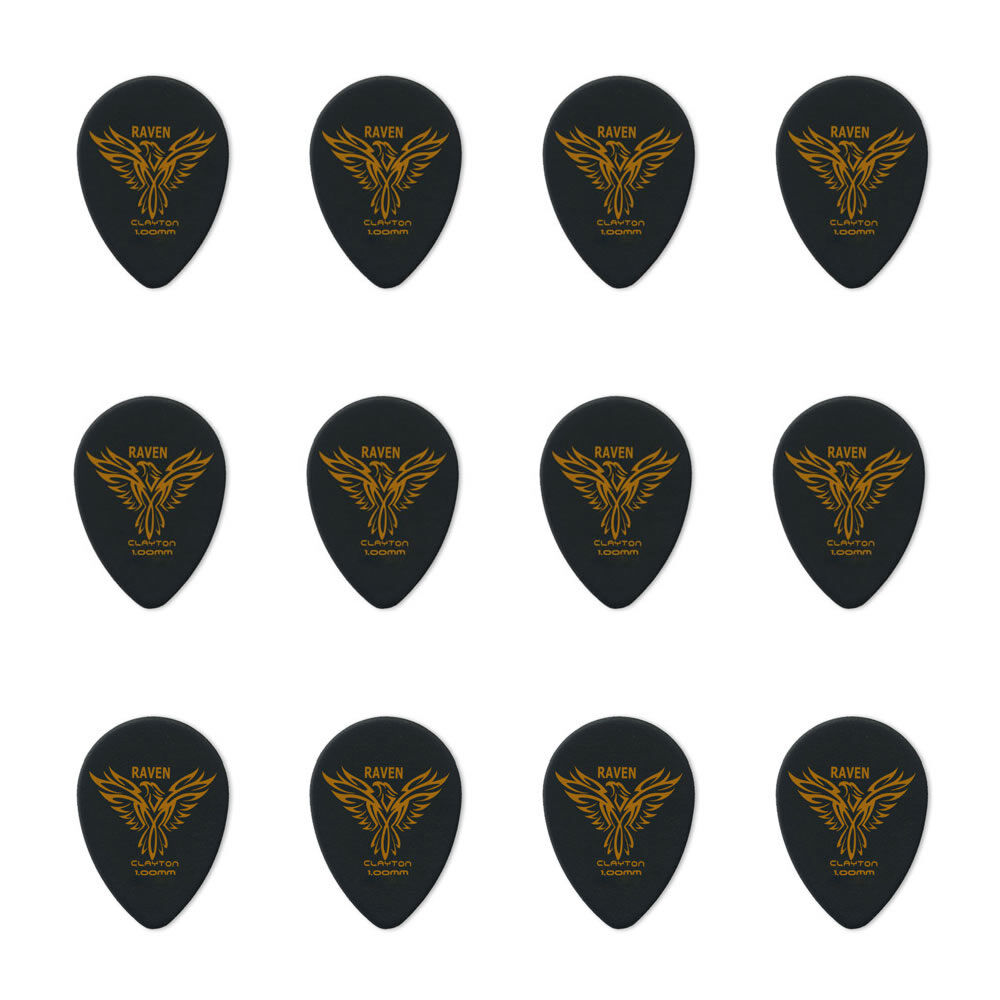 Clayton CLABST100 Black Raven Small Teardrop Guitar Picks (1.00mm) - 12pk