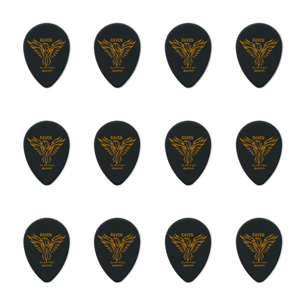 Clayton CLABST50 Black Raven Small Teardrop Guitar Picks (0.50mm) - 12pk