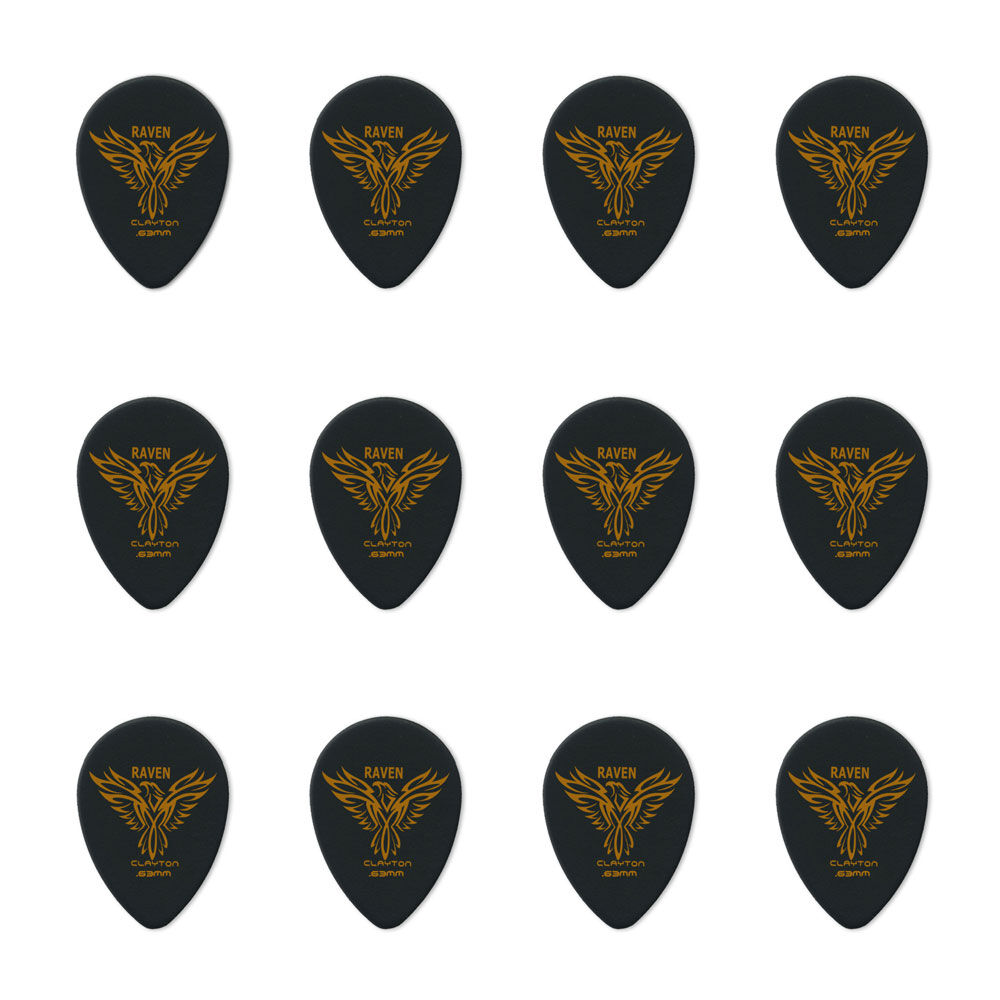 Clayton CLABST63 Black Raven Small Teardrop Guitar Picks (0.63mm) - 12pk