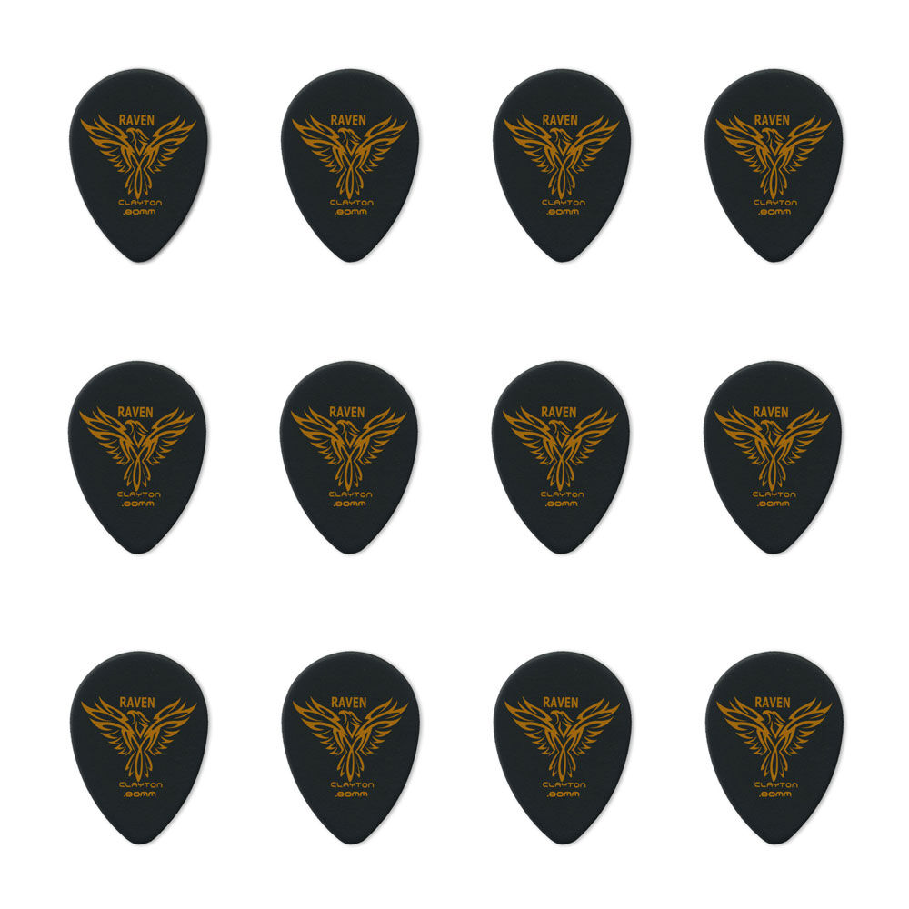 Clayton CLABST80 Black Raven Small Teardrop Guitar Picks (0.80mm) - 12pk