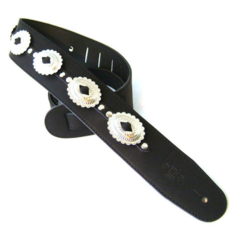 DSL CONCHO25 Black Leather Guitar Strap (Assorted Designs)