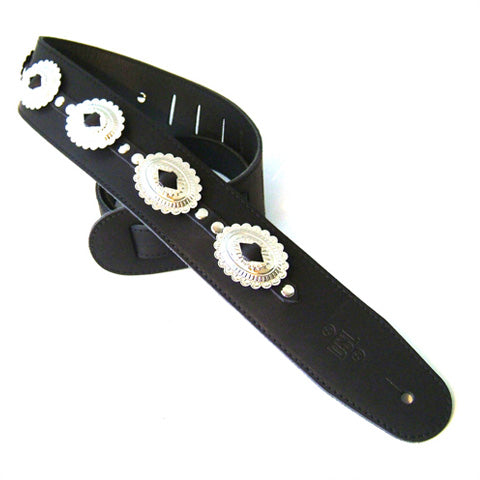 DSL CONCHO25-15 FLOWER Flower Black Leather Guitar Strap
