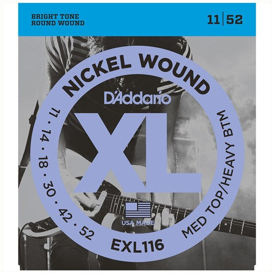 D'Addario XL Nickel Wound EXL116 Medium Top/Heavy Bottom Electric Guitar Strings (11-52)
