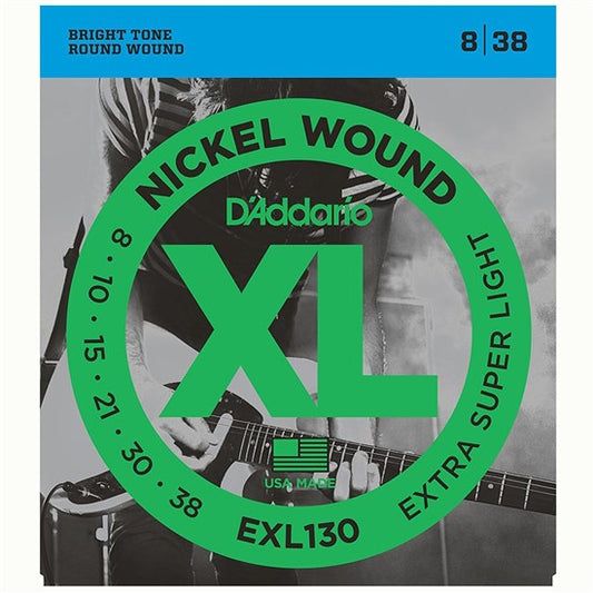 D'Addario XL Nickel Wound EXL130 Extra Super Light Electric Guitar Strings (8-38)