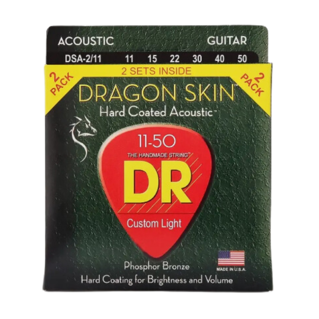 DR Dragon Skin Hard Coated Phosphor Bronze Acoustic Strings (2 Pack) (Assorted Gauges)