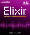 Elixir Nanoweb 80/20 Bronze Acoustic Guitar Strings E11027 Custom Light (11-52)