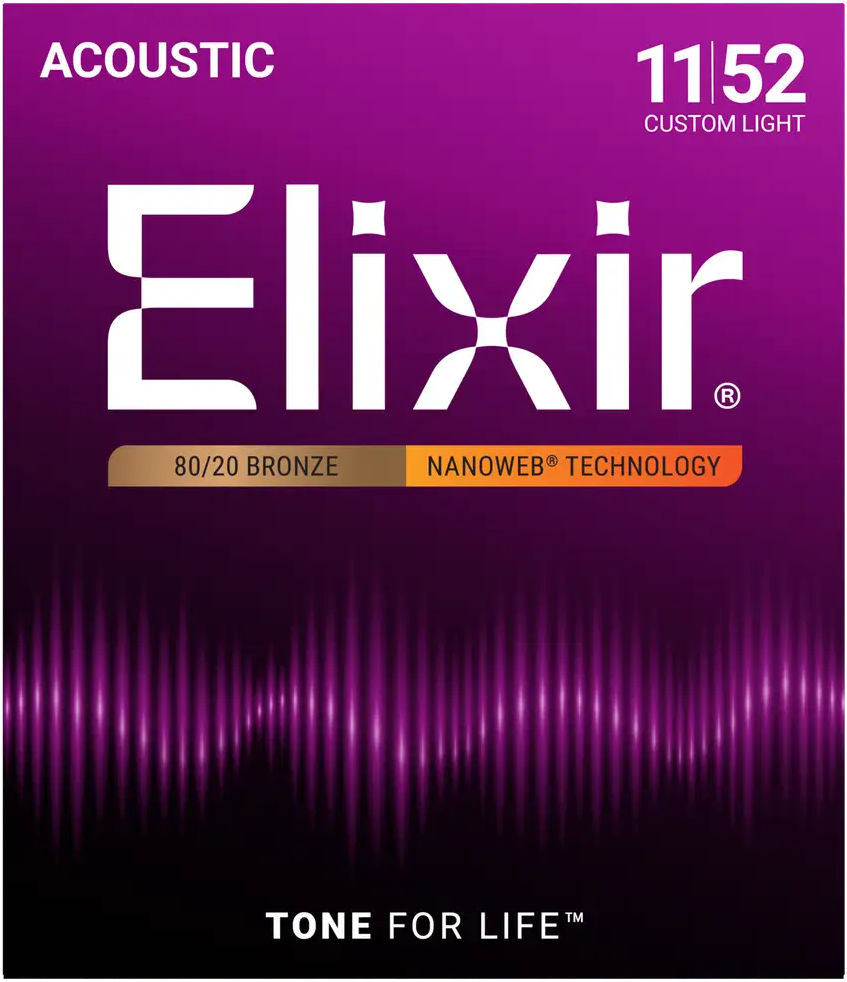 Elixir Nanoweb 80/20 Bronze Acoustic Guitar Strings E11027 Custom Light (11-52)