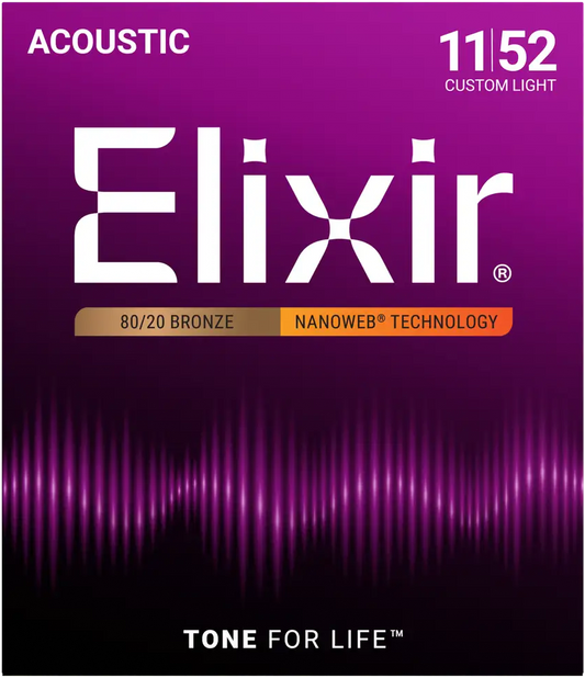 Elixir Nanoweb 80/20 Bronze Acoustic Guitar Strings E11027 Custom Light (11-52)