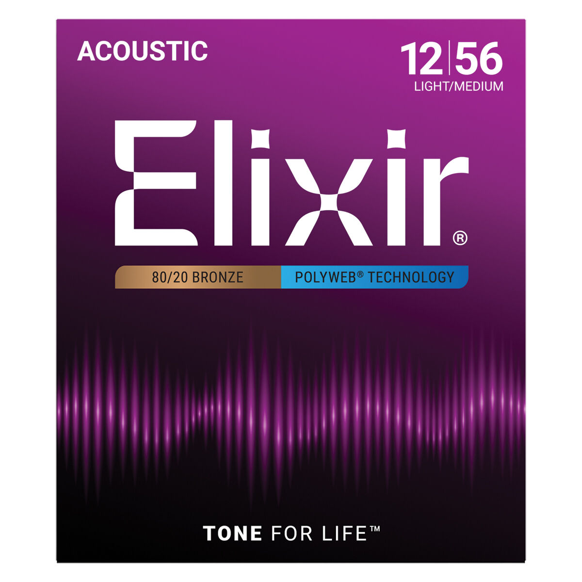 Elixir 11075 Polyweb 80/20  Acoustic Guitar Strings - Light-Med 12-56