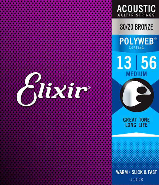 Elixir 11100 Polyweb 80/20 Acoustic Guitar Strings - Medium 13-56