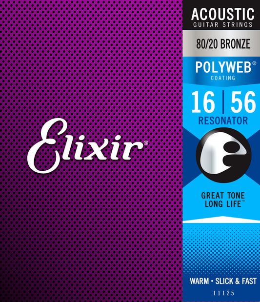 Elixir 11125 Polyweb 80/20 Resonator Guitar Strings 16-56